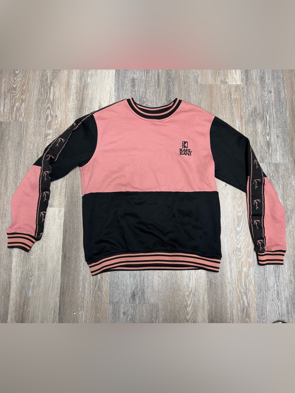 Karl Kani Colorblock Crewneck Sweatshirt Pink Black Logo Taped Sleeves Large